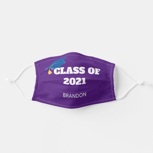 Class of 2021 Custom Graduation Purple Adult Cloth Face Mask (Front, Unfolded)