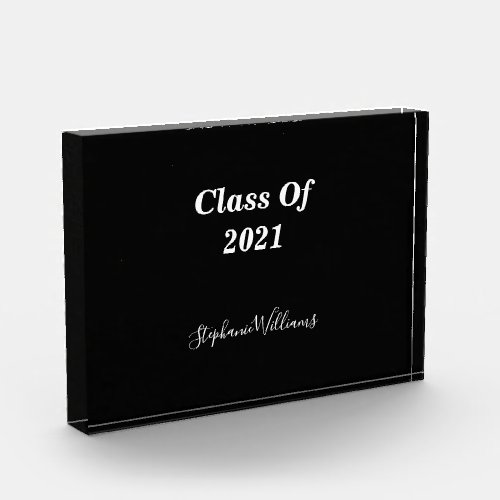 Class Of 2021 Custom Monogram Black White Elegant Acrylic Award