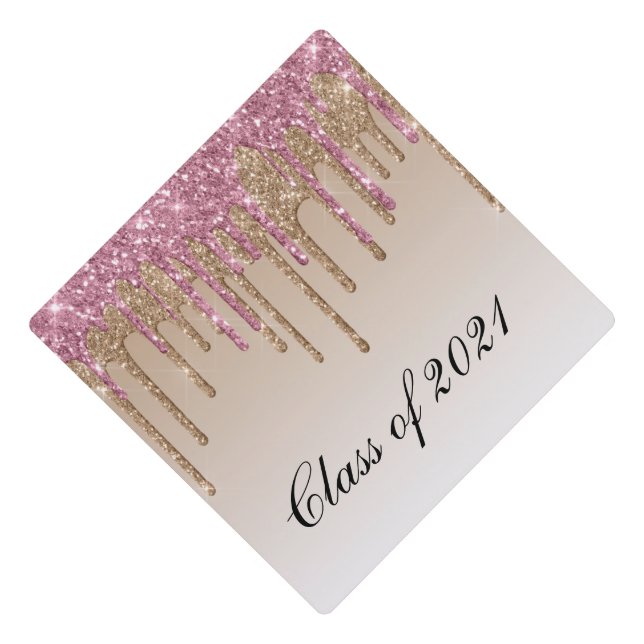 class of 2021 dripping gold glitter graduation cap topper (Front)
