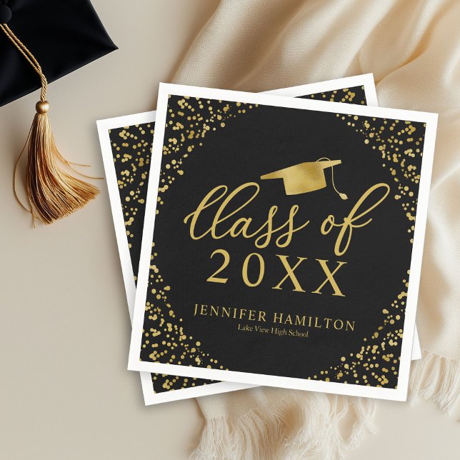 Class Of 2021 Elegant Gold Black Graduation Party Napkins (Creator Uploaded)