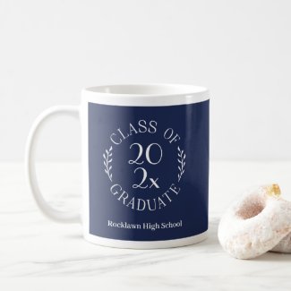 Class of 2021 Emblem School Name Navy Graduation Coffee Mug