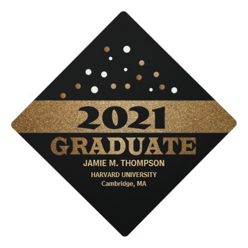 Class of 2021 Faux Gold and black Glitter Crown Graduation Cap Topper
