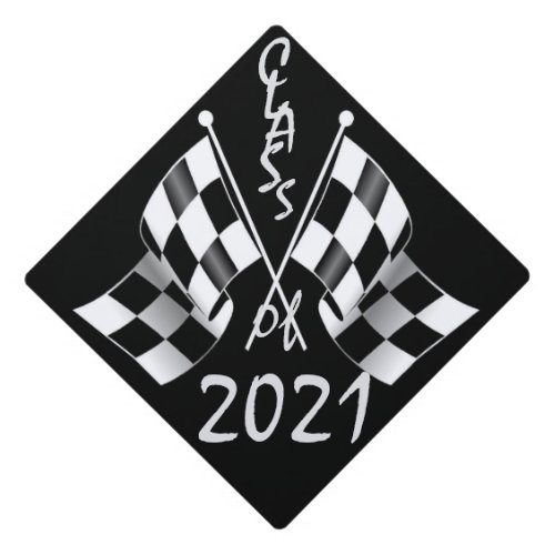 Class of 2021 Finish Line Checkered Flags on a Graduation Cap Topper