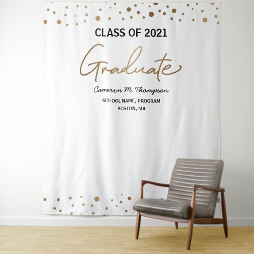 Class of 2021 Gold Confetti backdrop graduation