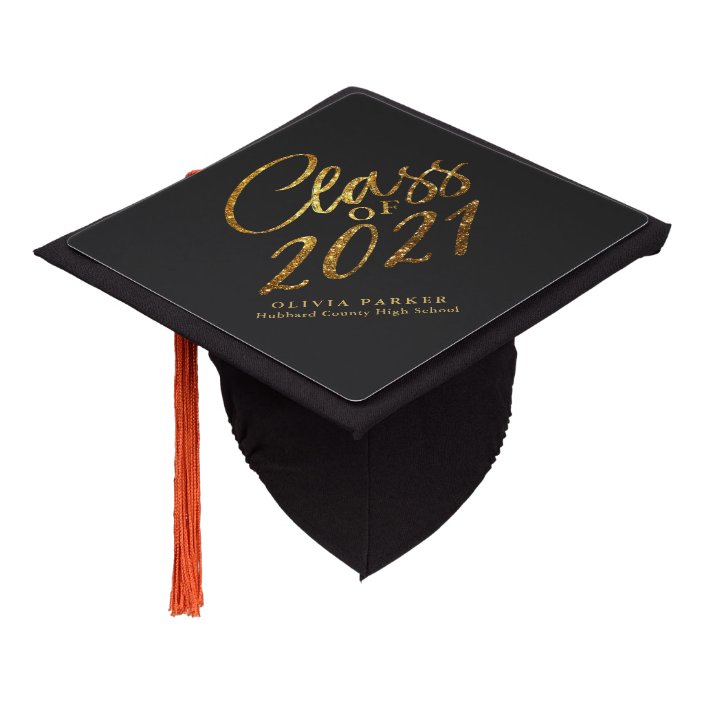 Class of 2021 Gold Glitter Black Graduation Cap Topper | Zazzle.com