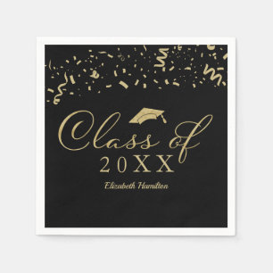 Class Of 2021 Gold Script Graduation Party Black Napkins