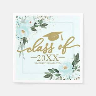 Class Of 2021 Gold Teal Floral Graduation Party Napkins