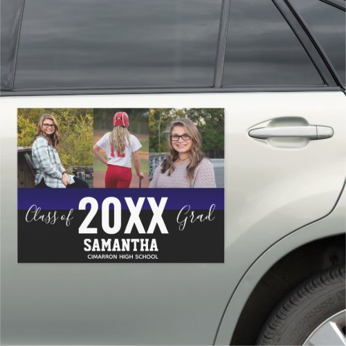Class of 2021 Grad 3 Photo Collage Blue Car Magnet