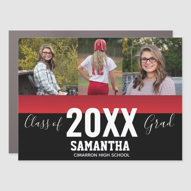 Class of 2021 Grad 3 Photo Collage Car Magnet (Front)