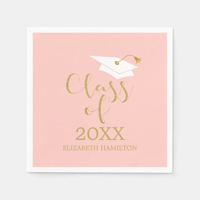 Class of 2021 Grad Cap Gold Glitter Calligraphy  N Napkins (Front)