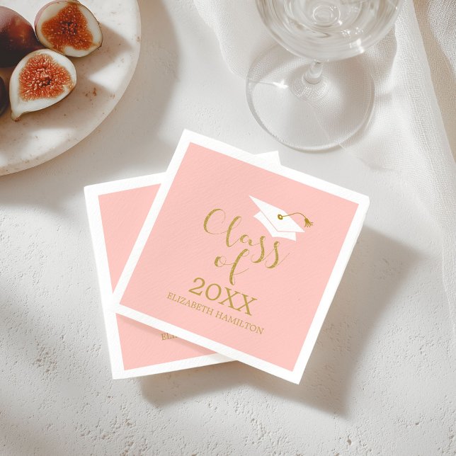 Class of 2021 Grad Cap Gold Glitter Calligraphy  N Napkins (Creator Uploaded)