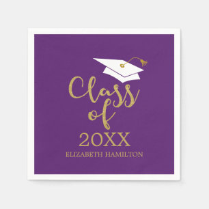 Class of 2021 Grad Cap Gold Glitter Calligraphy Napkins