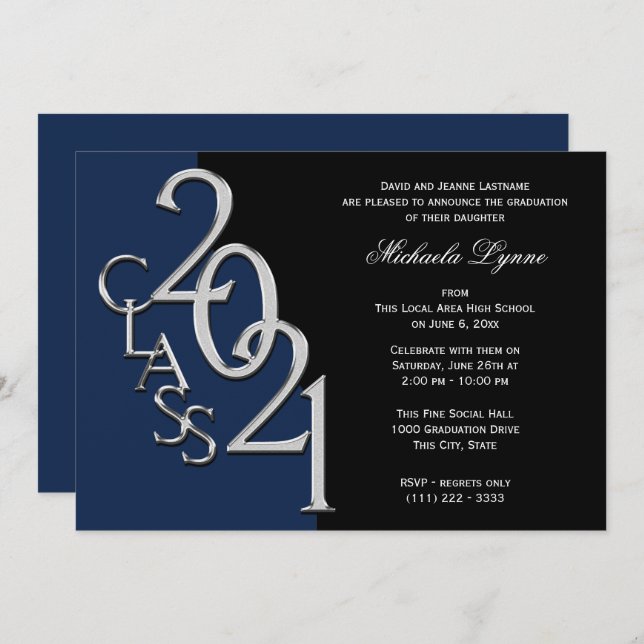 Class of 2021 Grad Silver with Color Option Invitation (Front/Back)