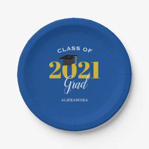 Class of 2021 Grad Simple Blue and Gold Paper Plates