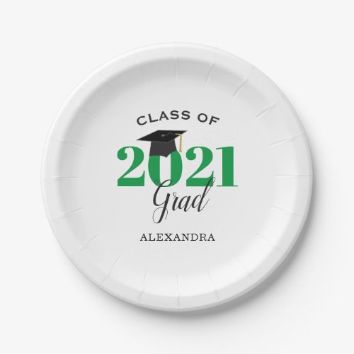 Class of 2021 Grad Simple Green and Black  Paper Plates