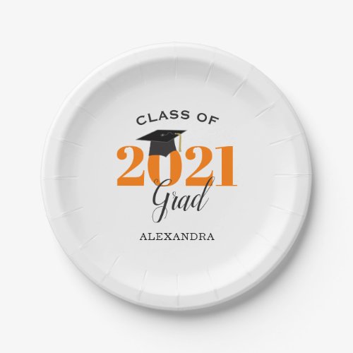 Class of 2021 Grad Simple Orange and Black Paper Plates
