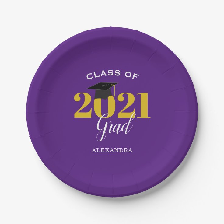 Class of 2021 Grad Simple Purple and Gold Paper Plates | Zazzle