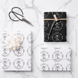 Class of 2021 Graduate Black White Typography Wrapping Paper Sheets