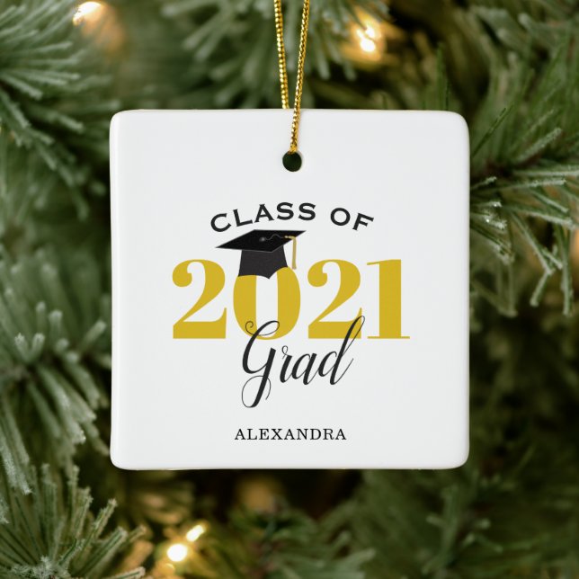 Class of 2021 Graduate Modern Gold and Black Ceramic Ornament (Tree)