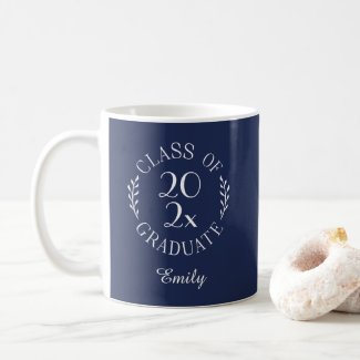 Class of 2021 Graduate Name Typography Navy White Coffee Mug