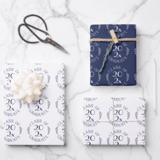 Class of 2021 Graduate Navy Blue White Typography Wrapping Paper Sheets