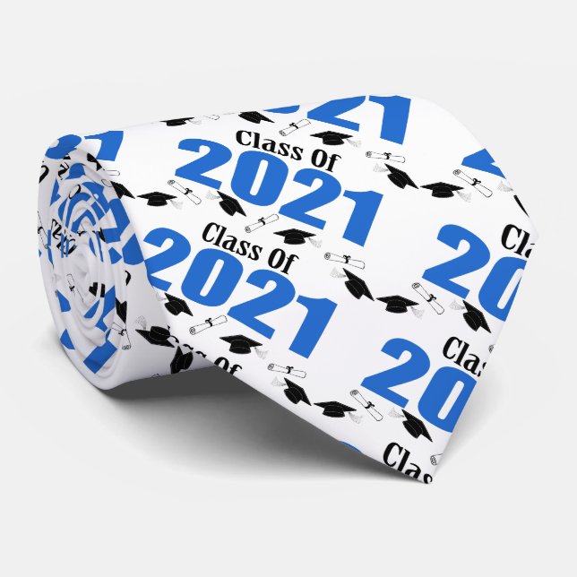 Class Of 2021 Graduation Caps & Diplomas (Blue) Neck Tie (Rolled)