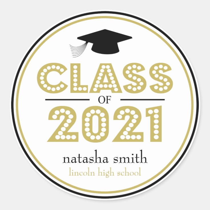 Class Of 2021 Graduation Favor (Gold / Black) Classic Round Sticker ...