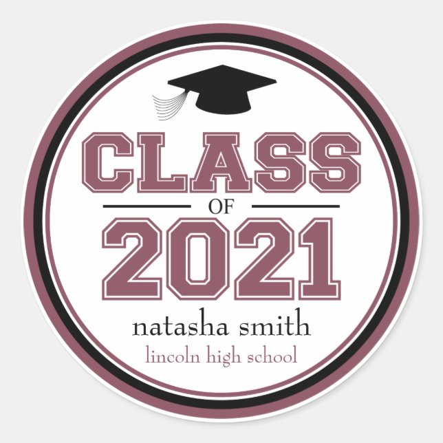 Class Of 2021 Graduation Favor (Maroon) Classic Round Sticker (Front)