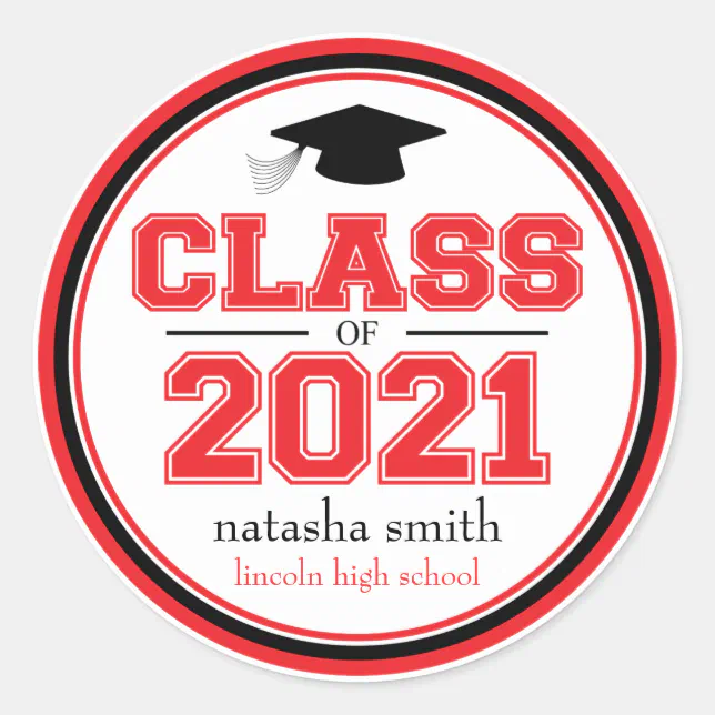 Class Of 2021 Graduation Favor (Red / Black) Classic Round Sticker | Zazzle