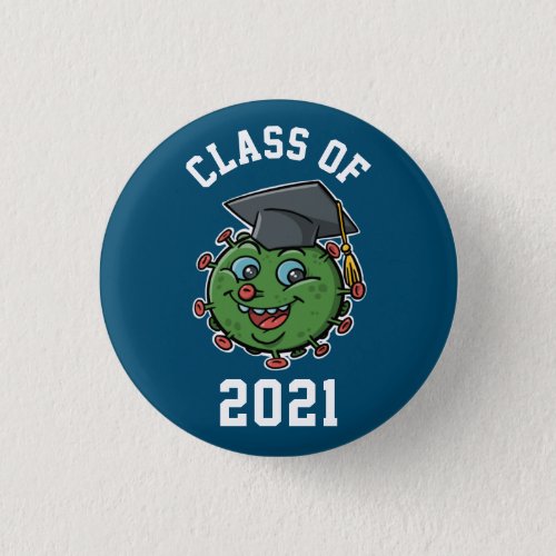 Class Of 2021 Graduation Happy Green Cartoon Virus Button