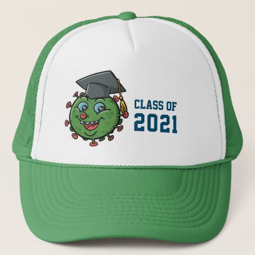 Class Of 2021 Graduation Happy Green Cartoon Virus Trucker Hat