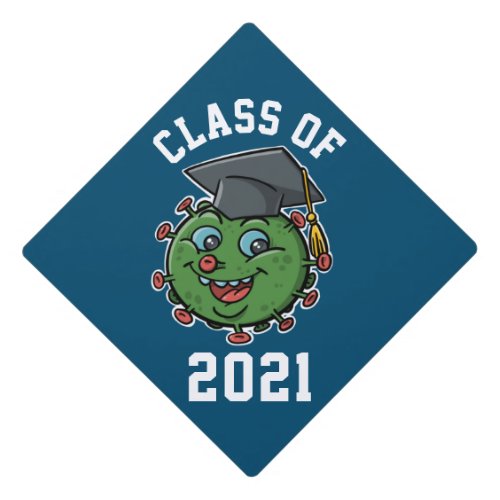 Class Of 2021 Graduation Happy Smile Cartoon Virus Graduation Cap Topper