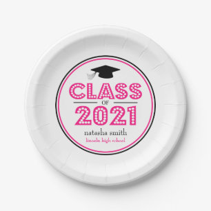 Class Of 2021 Graduation Plates (Hot Pink)