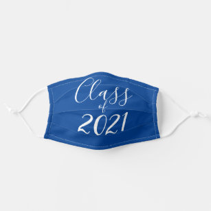 Class of 2021 Graduation Royal Blue Modern Script Adult Cloth Face Mask