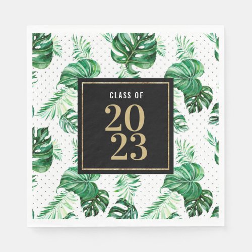Class of 2021 Green Tropical Leaf Graduation Napkins