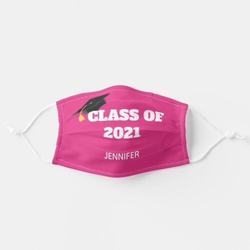 Class of 2021 Hot Pink Custom Senior Graduation Adult Cloth Face Mask
