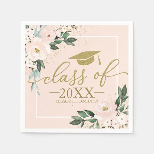 Class Of 2021 Pink Blush Floral Graduation Party Napkins