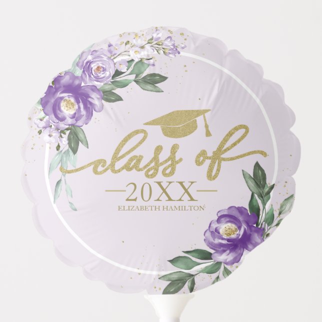 Class Of 2021 Purple Floral Graduation Party Balloon (Front)