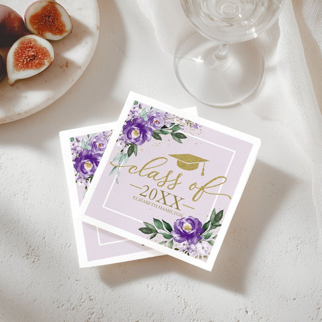 Class Of 2021 Purple Lavender Floral Grad Party Napkins (Creator Uploaded)