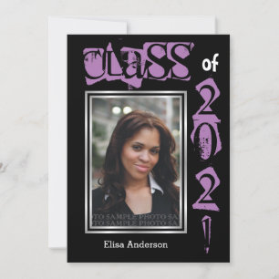 Class of 2021 purple text graduation photo invitation