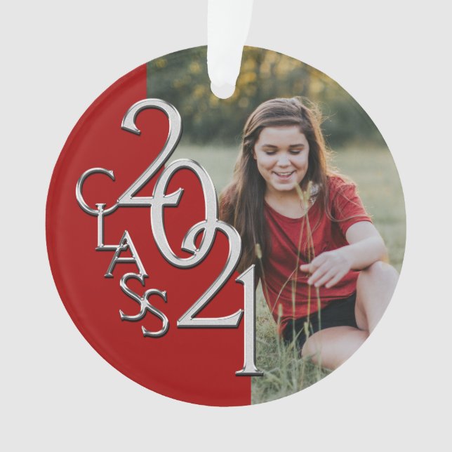 Class of 2021 Red and Silver with Photo Ornament (Front)
