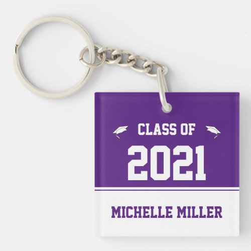 Class of 2021 Royal Purple and White Graduation Keychain