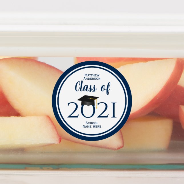 Class of 2021 Simple Elegant Navy Blue Graduation Labels (Affixed)