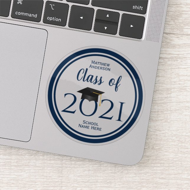 Class of 2021 Simple Elegant Navy Blue Graduation Sticker (Detail)