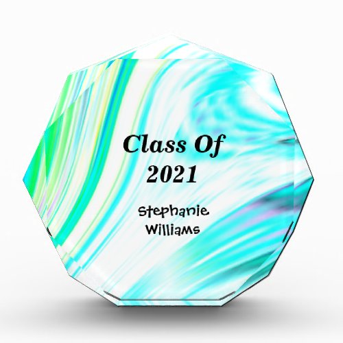 Class Of 2021 Teal Pink Abstract Wavy Waves Artsy Acrylic Award