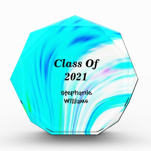 Class Of 2021 Teal Pink White Abstract Graduation Acrylic Award