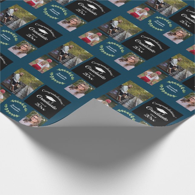 Class of 2021 Three Photo Graduation Party Wrapping Paper (Corner)