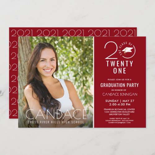 CLASS OF 2021 Typography Circle Grad Cap Red Invitation