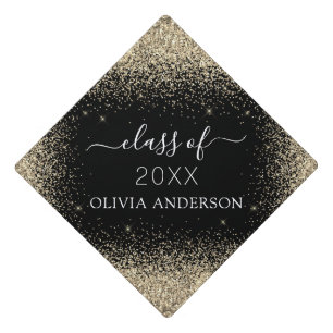 Class of 2022 Black Gold Glitter Graduate Graduation Cap Topper