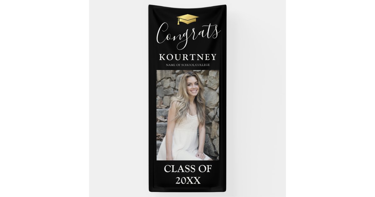 Class of 2022 | Black Gold Photo Graduation Door Banner | Zazzle